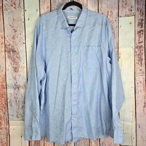 Tommy Bahama Men's Linen Blend XLT Blue Plaid Jacquard Long Sleeve Button Shirt